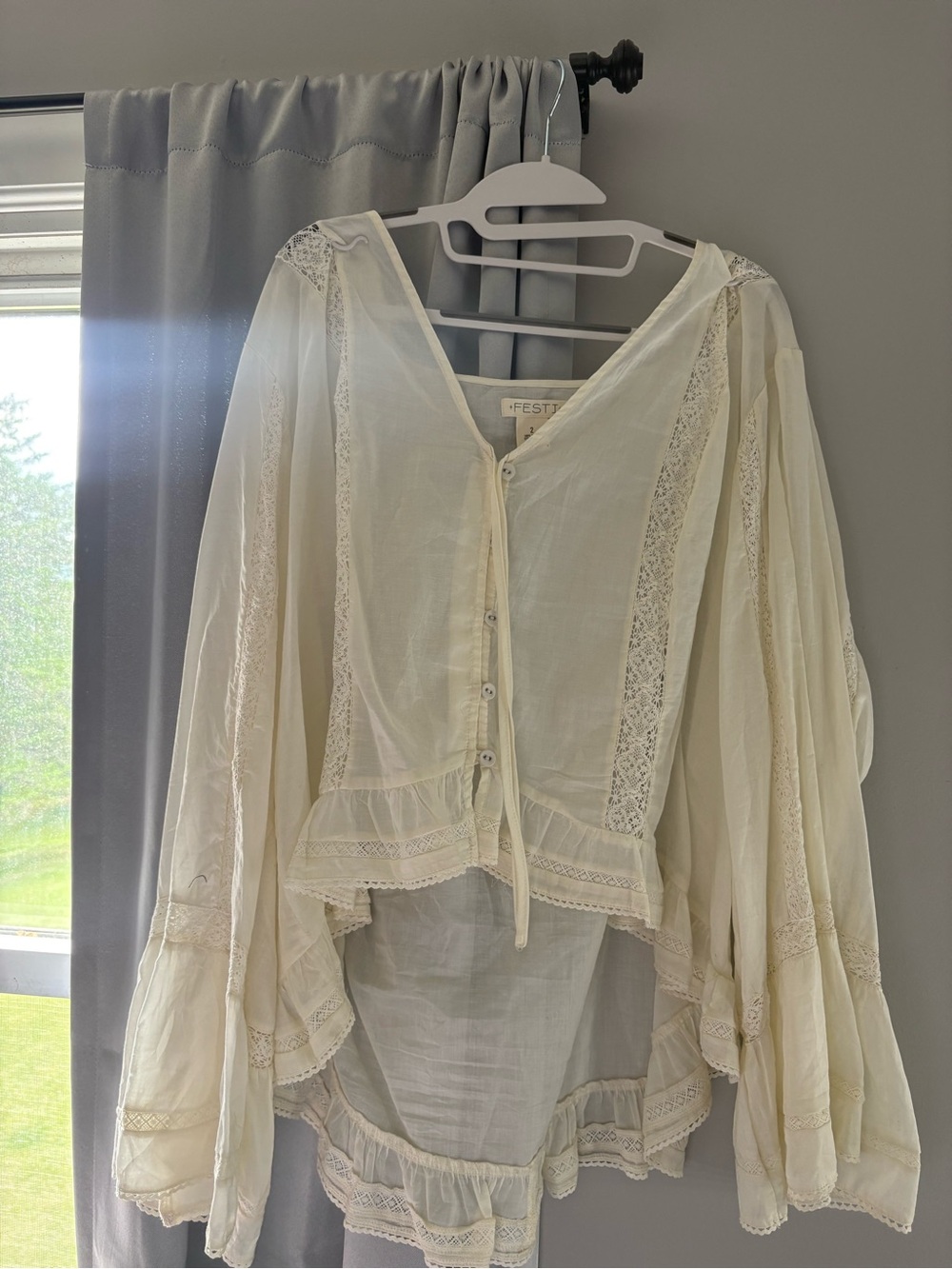 torrid Ivory Lace-Trim Button Front Boho Blouse